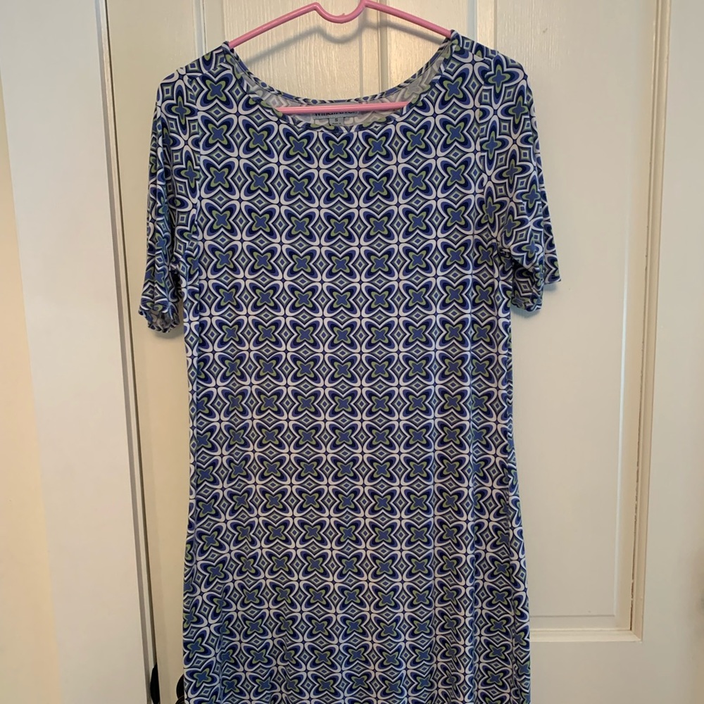 Cute Windi River dress, S, green/blue pattern